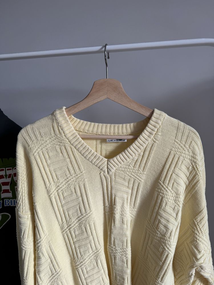 Żółty kanarkowy vneck vintage sweter Le Frog M