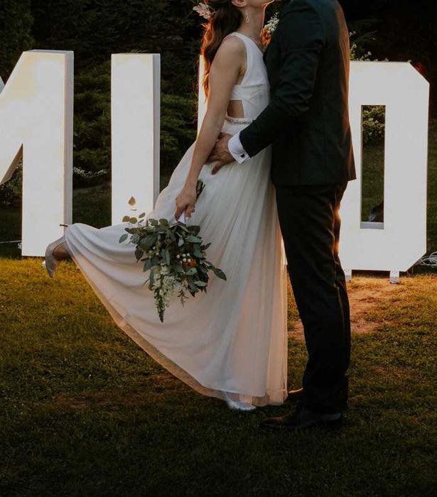 Suknia ślubna zmysłowa kobieca boho klasyczna rustykalnym tiul