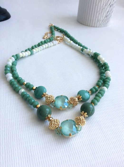 Кольє,чокер мʼятного кольору, зелений чокер