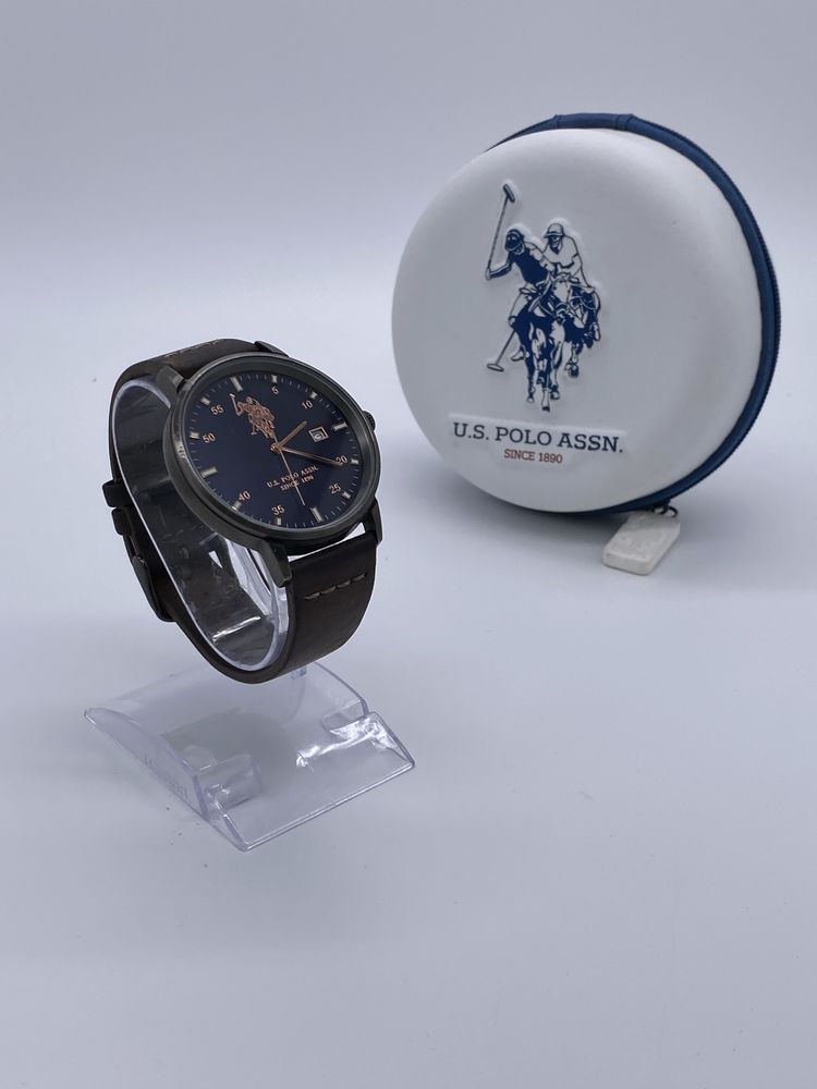 Oryginalny Męski Zegarek U.S. Polo Assn Na brązowym skórzanym pasku