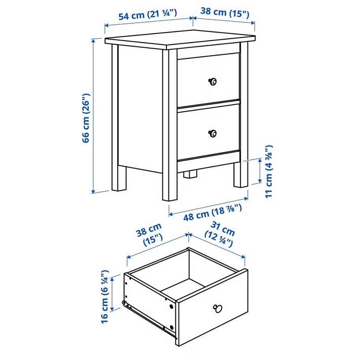 Rama łóżka Hemnes 160x200 + szafki nocne Hemnes