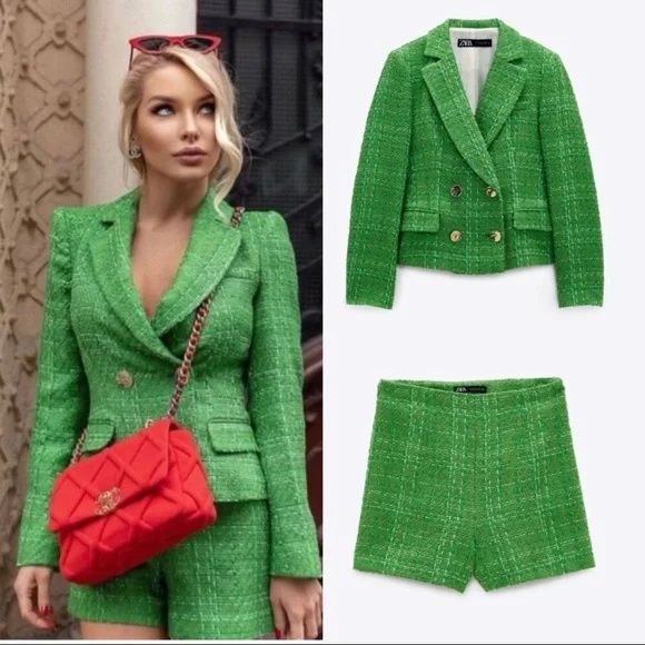 Твідовий костюм Zara піджак шорти