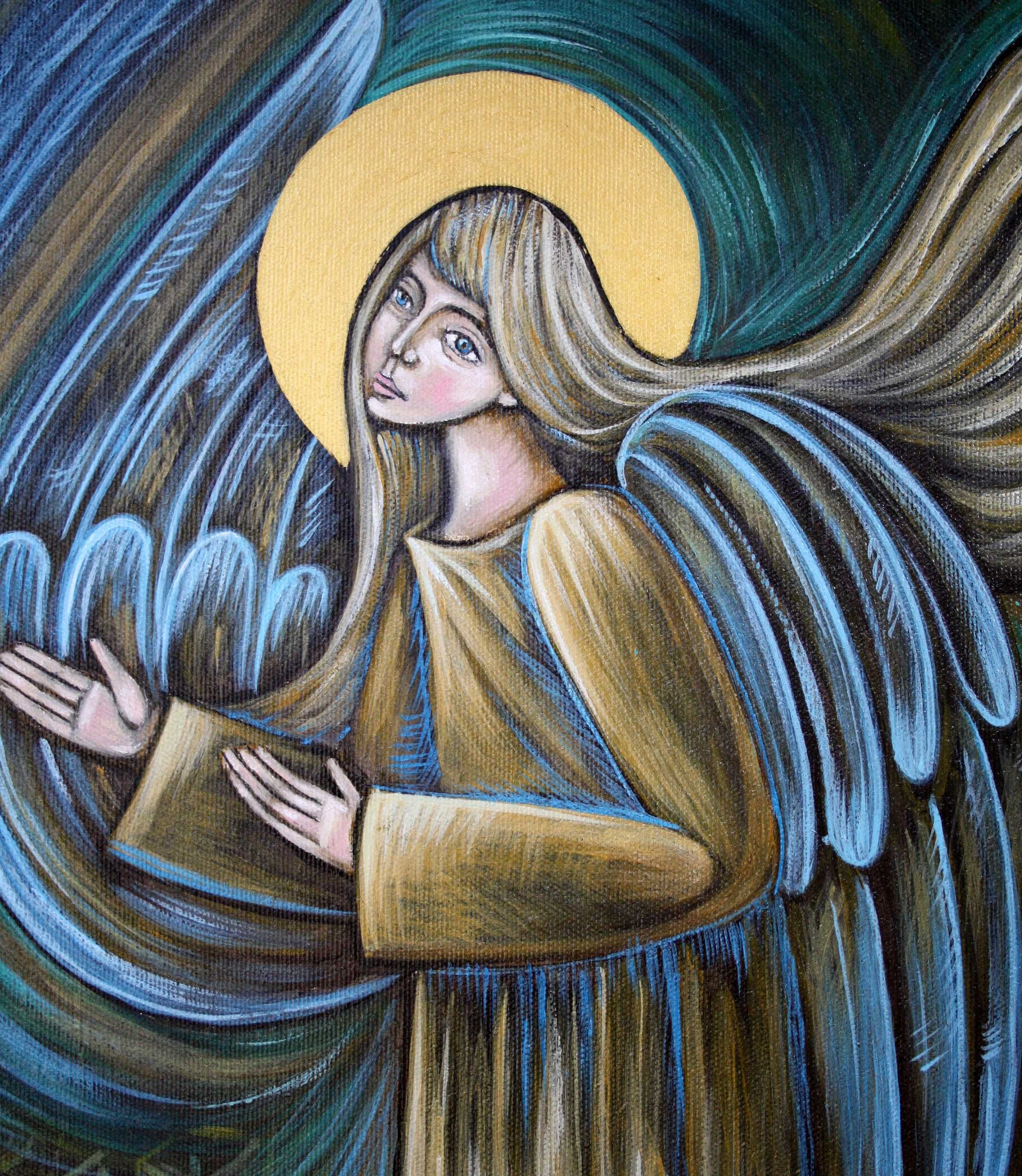Obraz ręcznie malowany na plótnie Aniół Stróż