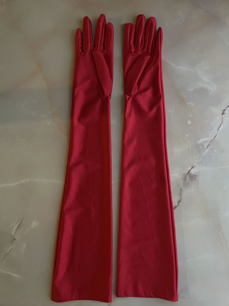 Сатинові чорні/білі/бежеві/червоні довгі рукавички для фото/образу