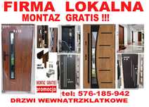 Drzwi zewnętrzne WEJŚCIOWE metalowe i drewniane  z montażem, POLSKIE