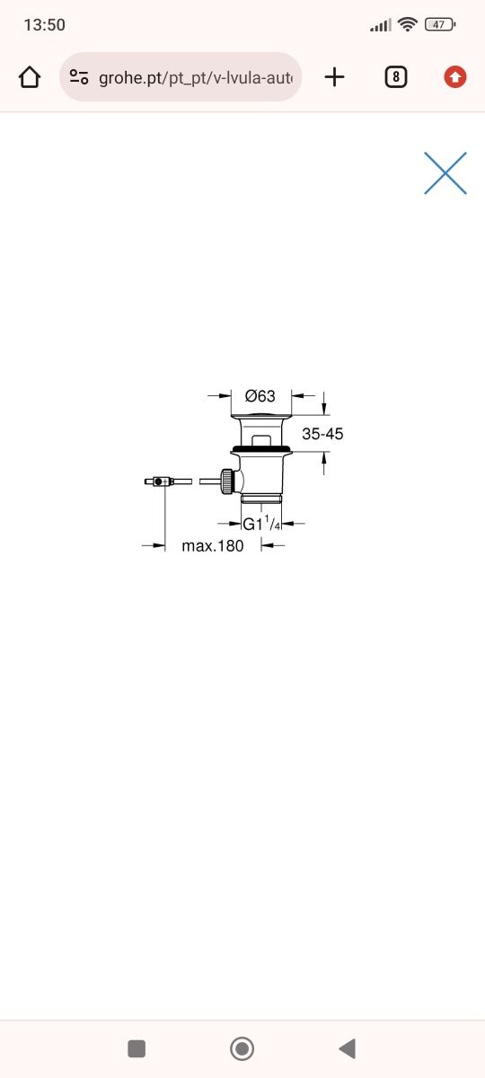 Válvula click-clack automática Grohe para monocomando