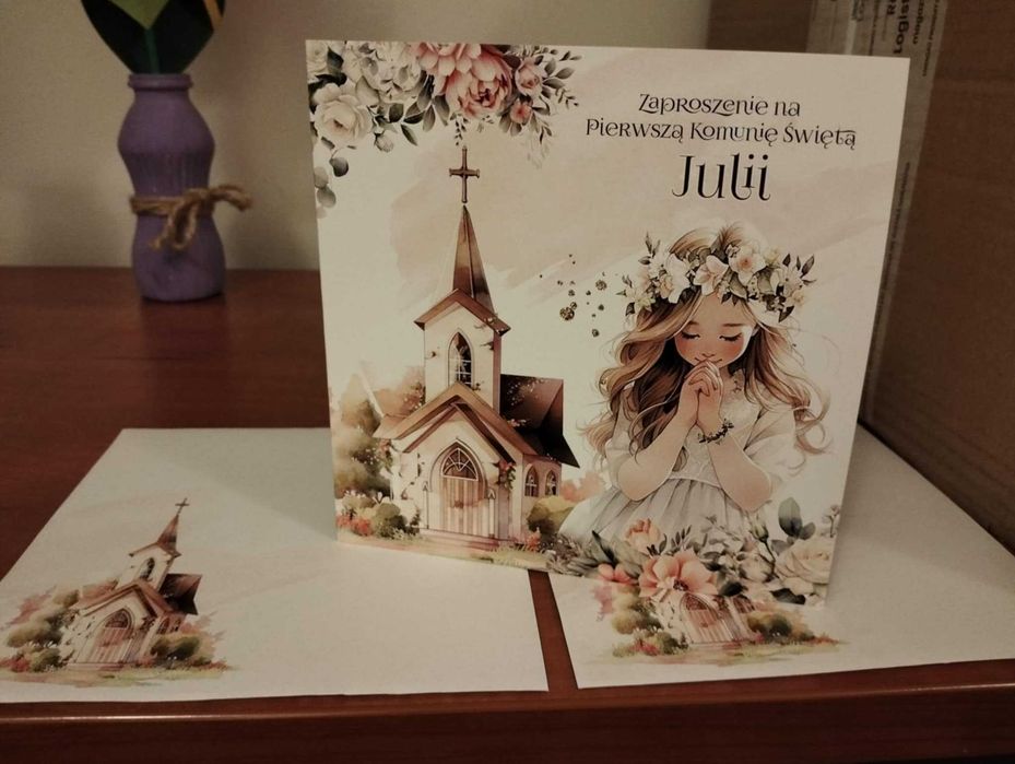 2 zaproszenia na Komunię Świętą Julii