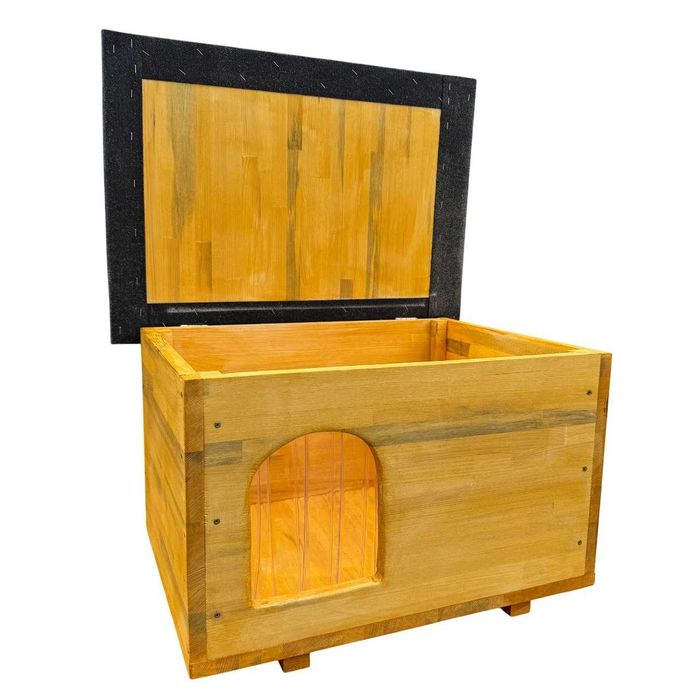 Дерев'яна будка для собаки з відкривним дахом жовта