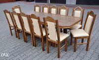 Stol 2,44x95 +12 krzeslel z duza rzezba jasny orzech ( eko-skora nr4)