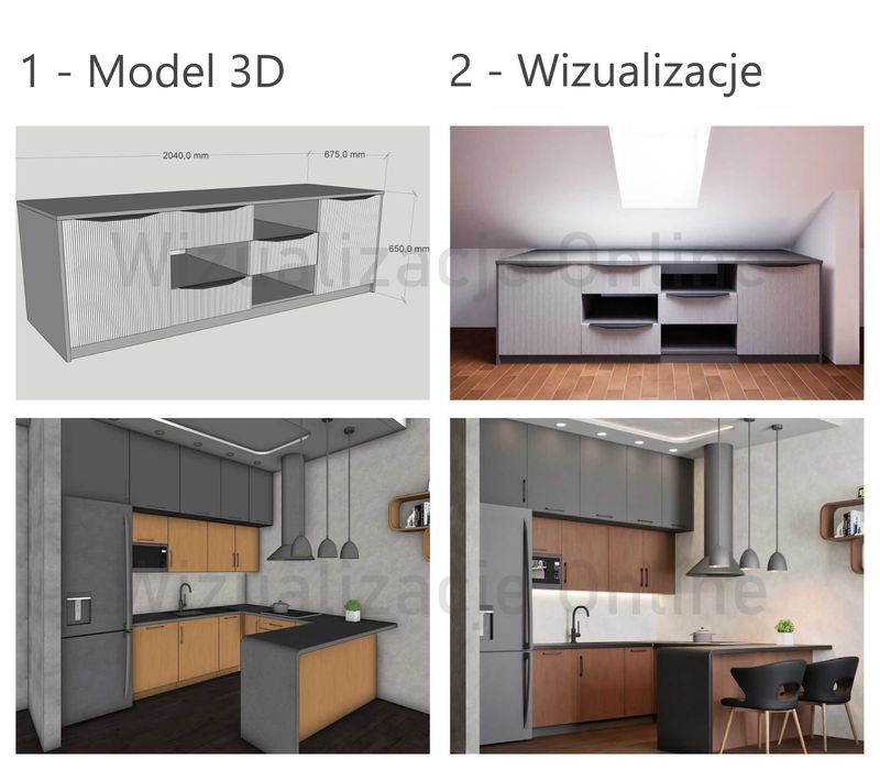 Wizualizacje online, projekt mebli i wnętrz 3D prywatnie, dla stolarzy
