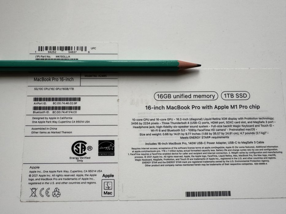 Macbook Pro 16 2021 M1 Pro 16GB 1TB Space Gray