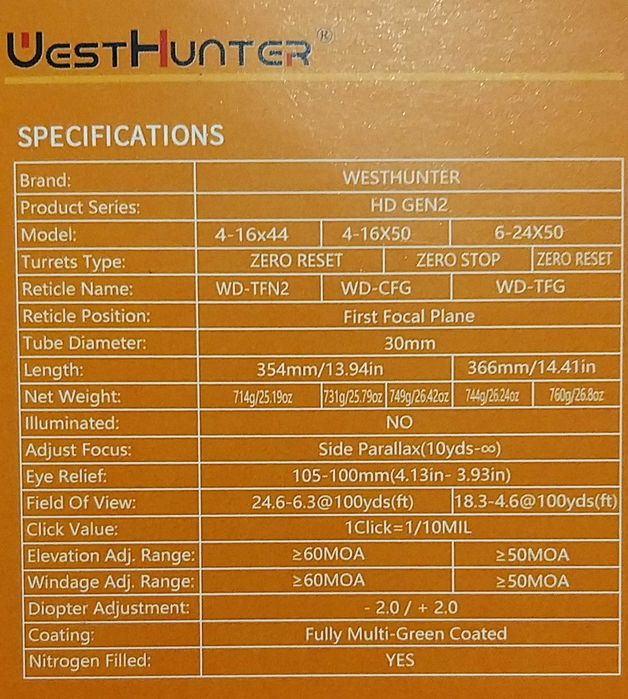 Mira Westhunter HD Gen2 6-24x50 FFP