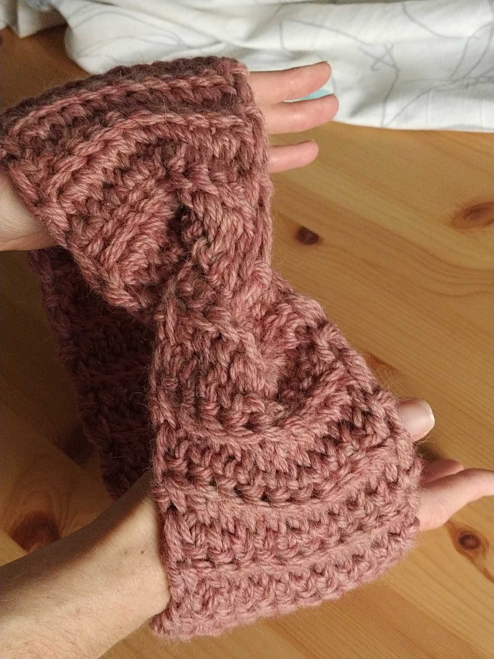 Ręcznie robiona opaska zimowa wełniana ciepła gruba handmade zielona