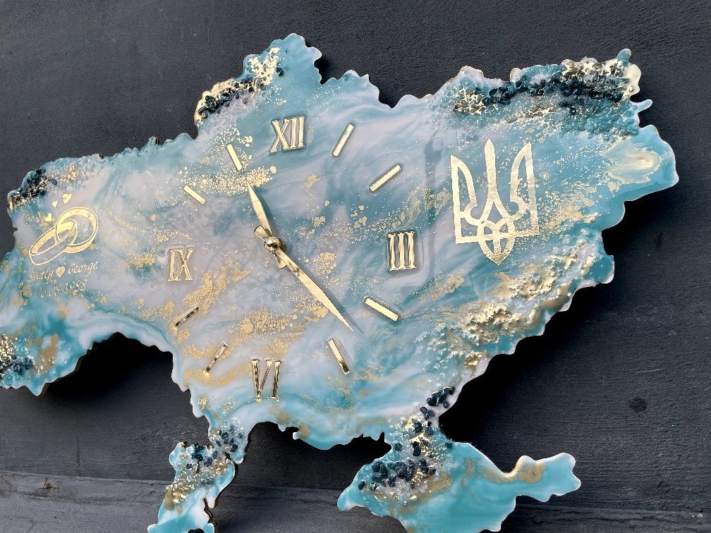 Годинник Україна з епоксидної смоли,  настіні часи, подарунок