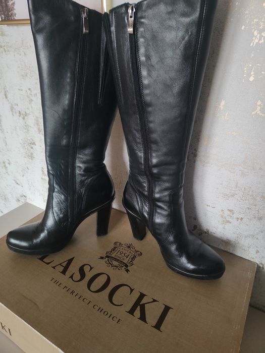 Czarne kozaki na obcasie Lasocki skóra rozmiar 37