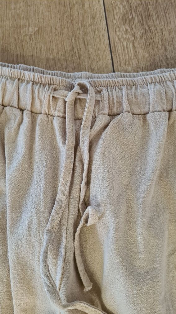 Spodnie 30% Len Lniane i 70% Bawełna. Beżowe. Rozmiar XL 42