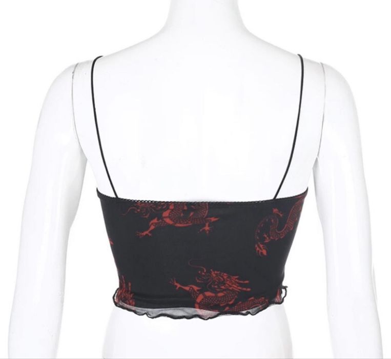 Crop Top czarny z czerwonym smokiem