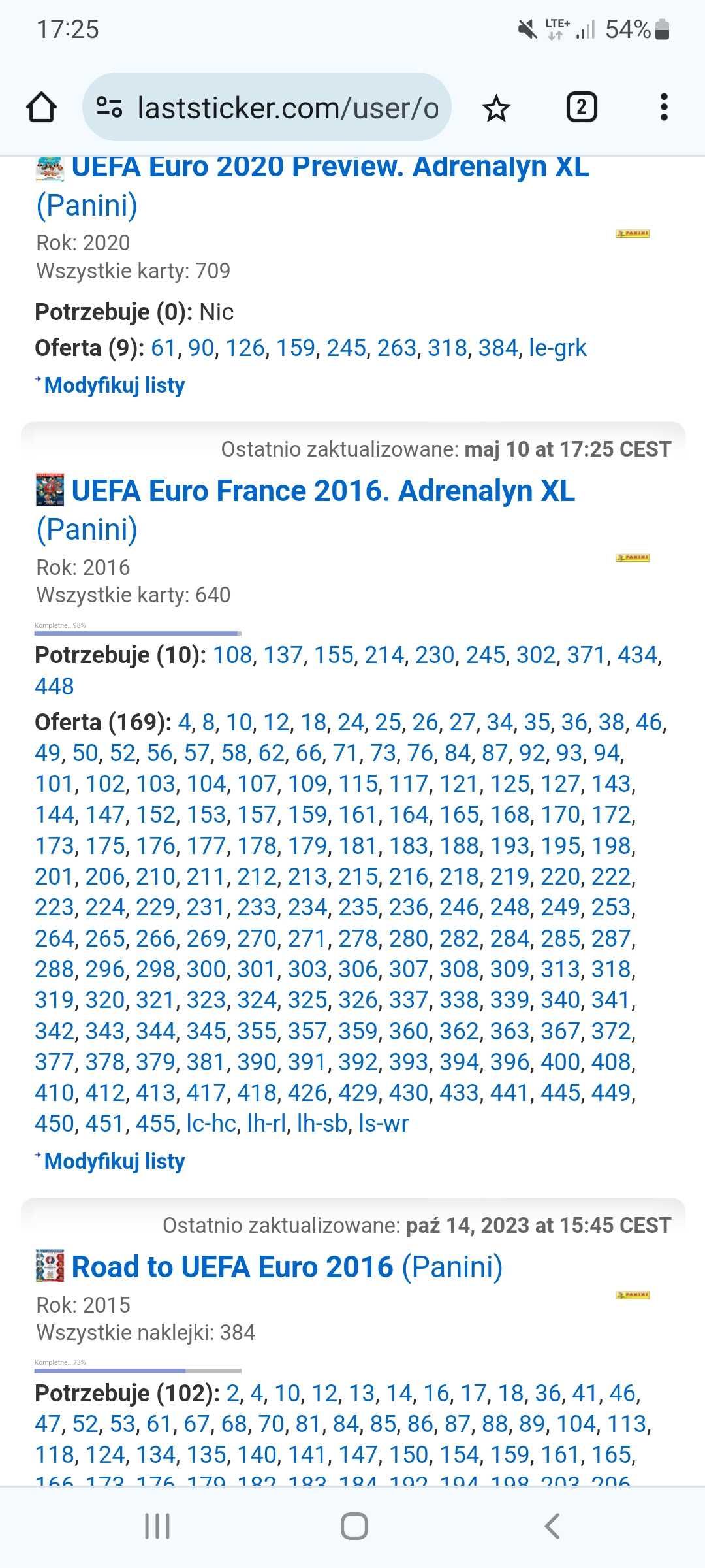 Zestaw kart panini euro 2016