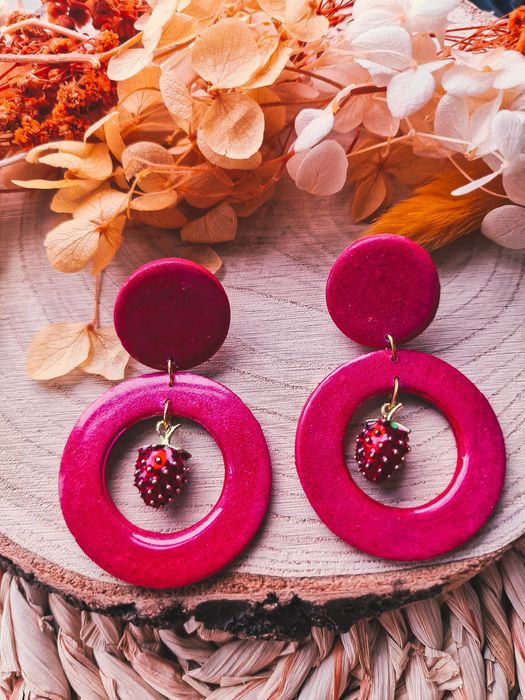 Kolczyki z gliny polimerowej- jesienną poziomka