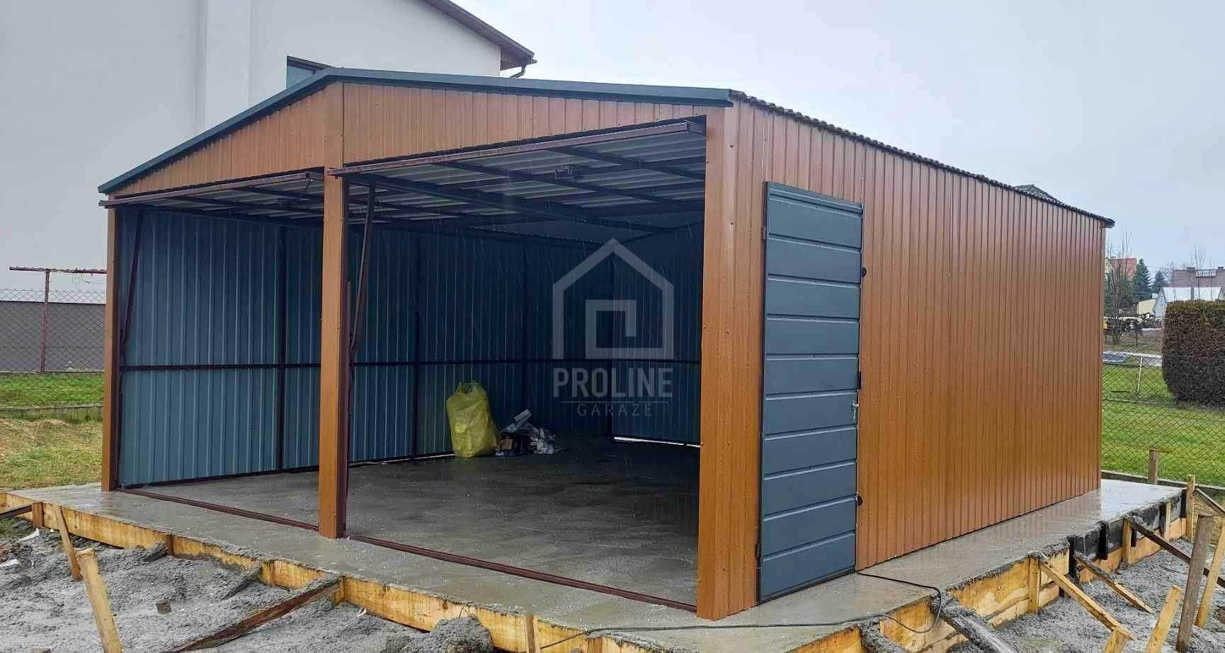 Garaż blaszany 6x6 2x Brama drzwi jrewnopodobny Dach dwuspadowy PLG110