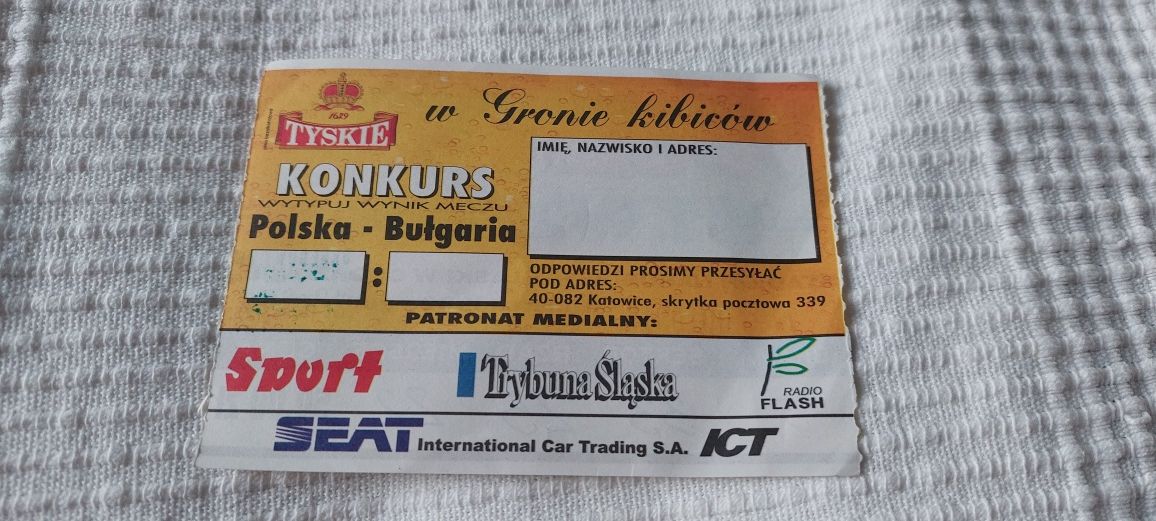 Bilet kolekcjonerski Polska - Szwecja 1999 rok