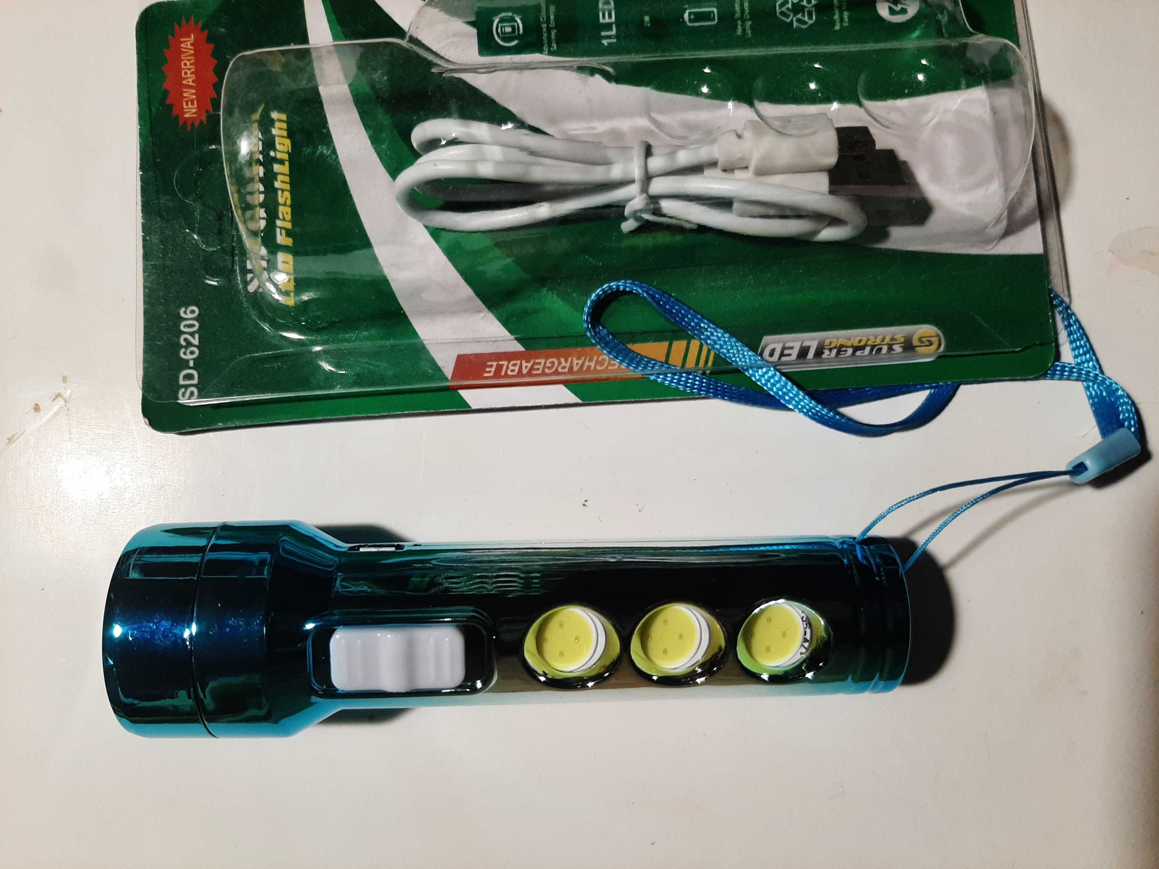 Фонарь аккумуляторный, ручной , пластик, зарядка USB