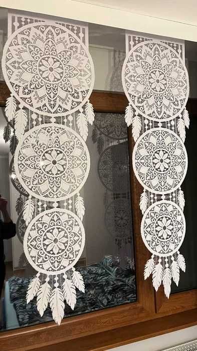 2 szt. Firana panel ekranowy żakard 43 cm x 140 łapacz snów biały duży