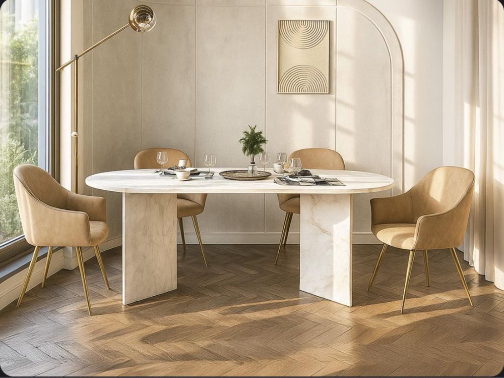 Mesa de jantar 8 lugares efeito mármore