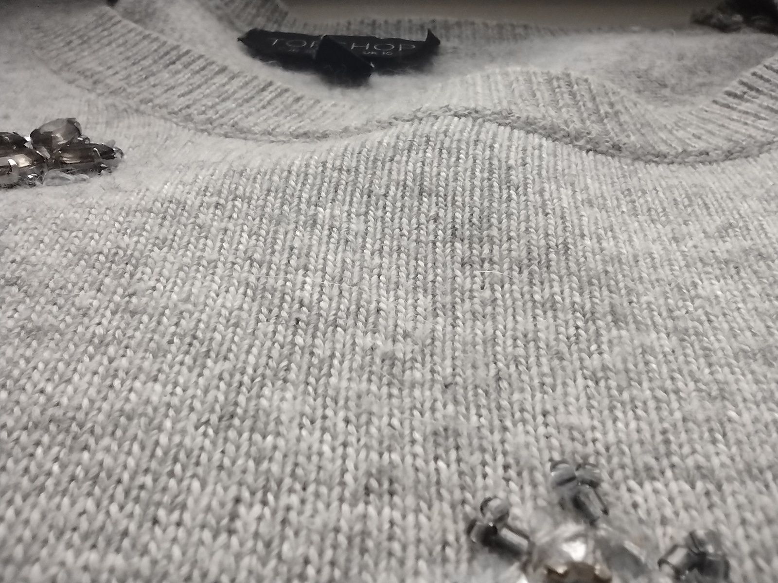 Sweter Topshop szary koraliki oversize 38 M angora wiskoza bawełna