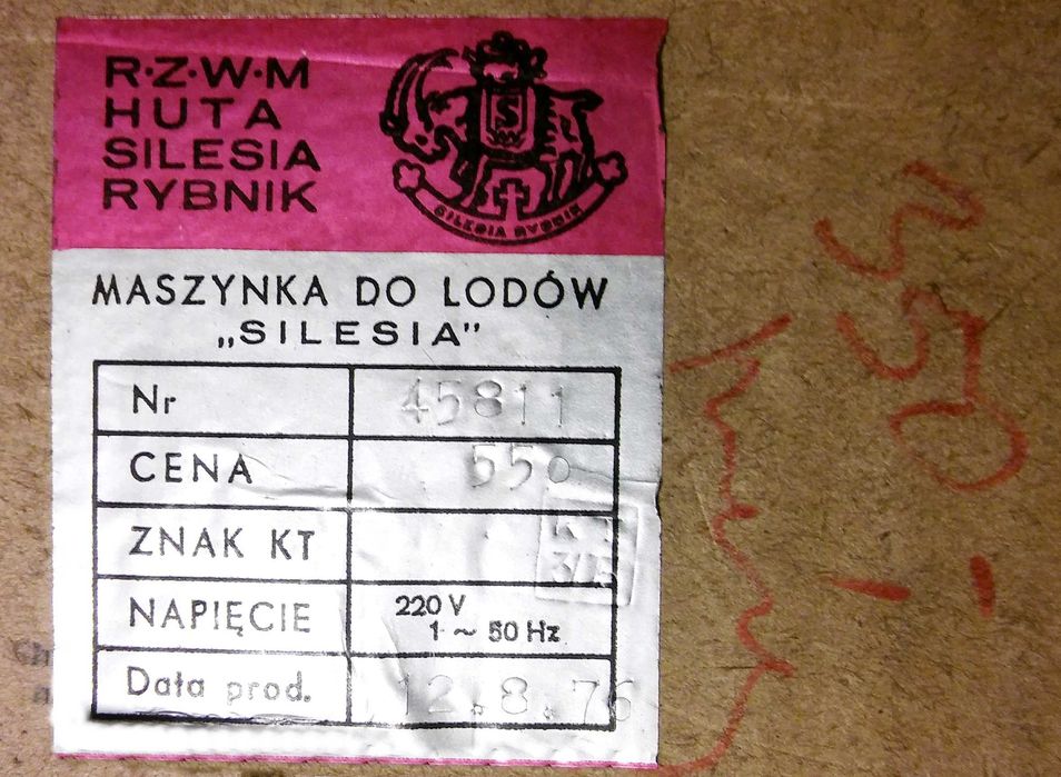 Maszynka do lodów Silesia z PRL-u 1976