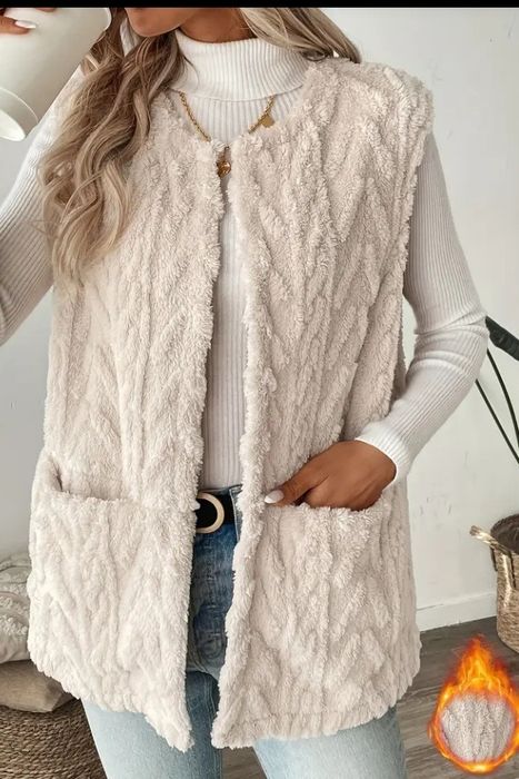 Ciepła kremowa kamizelka z futerka Teddy rom 46