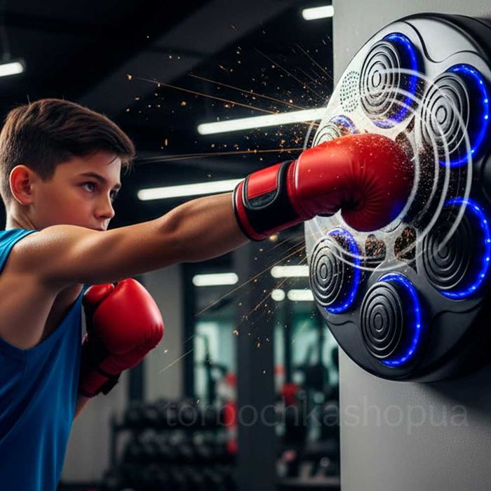Боксерський тренажер з рукавичками підсвічуванням і музикою 40см
