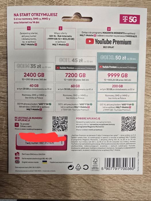 Starter T-Mobile z atrakcyjnym numerem telefonu! Dodatkowo YT Premium