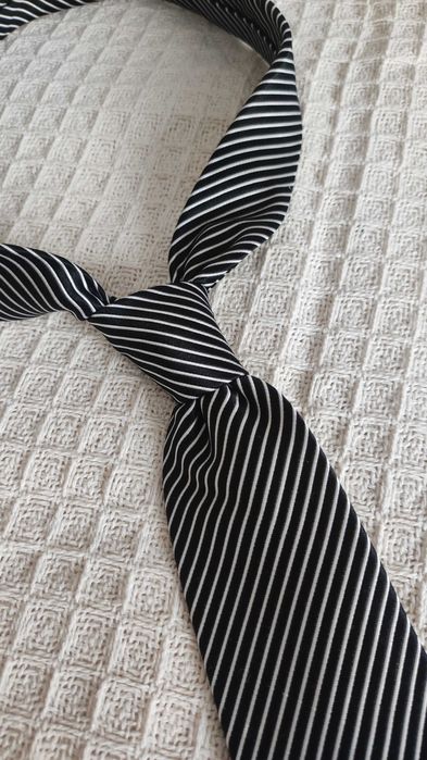 Krawat 100% jedwab Marco Capelli czarnobiały paski prążki vintage