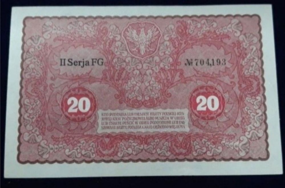 Sprzedam banknot 20 Marek Polskich 1919 roku. Seria FG. Stan1