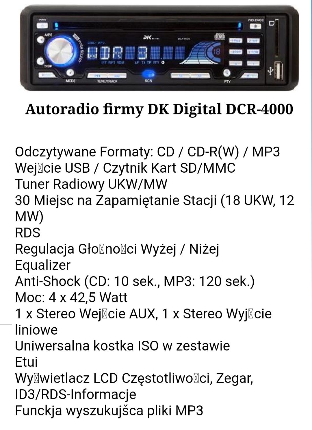 Radio samochodowe DK Digital (usb/sd/cd)