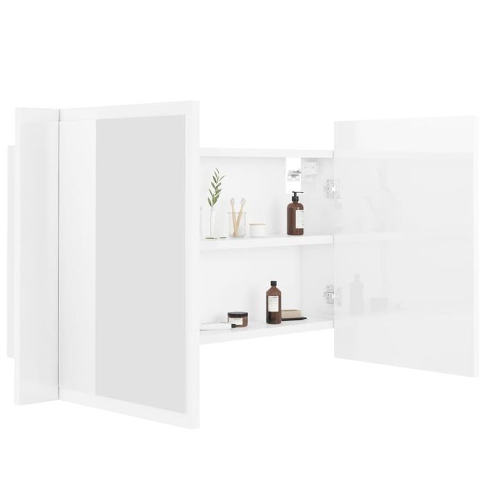 Vidaxl Szafka Łazienkowa Z Lustrem I Led, Biel Z Połyskiem, 80X12X45Cm