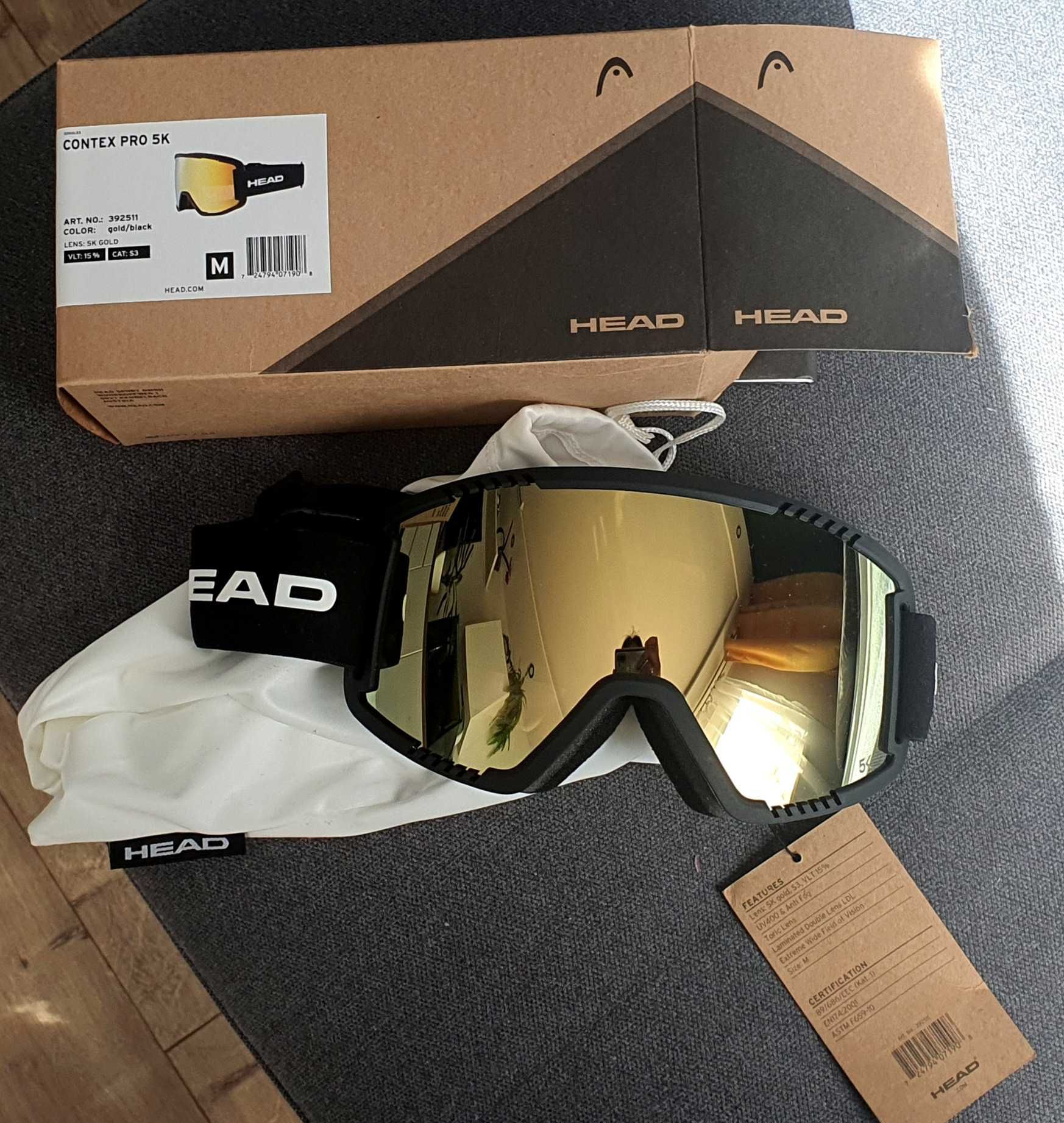 Gogle narciarskie HEAD CONTEX Pro 5K Gold Black 2022 roz M nowe