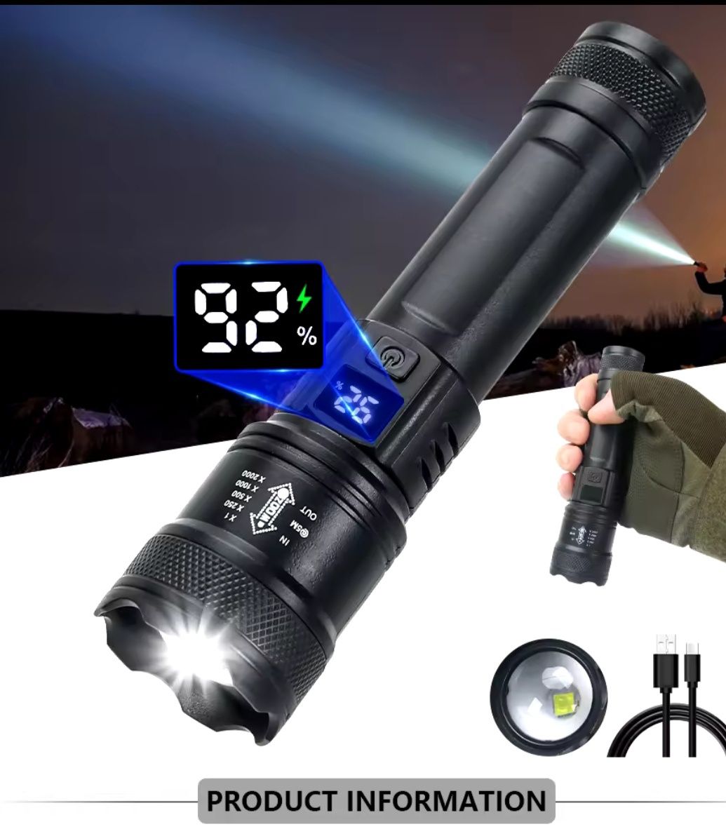 Latarka led 1000 lum 3 tryby świecenia usb