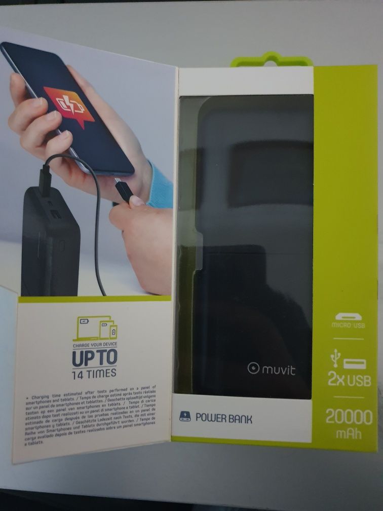 Powerbank MUVIT 20000mAH (20.000 mAh - 2 USB - Preto)