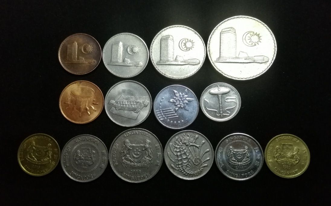 Підбірка монет Малайзії та Сингапур