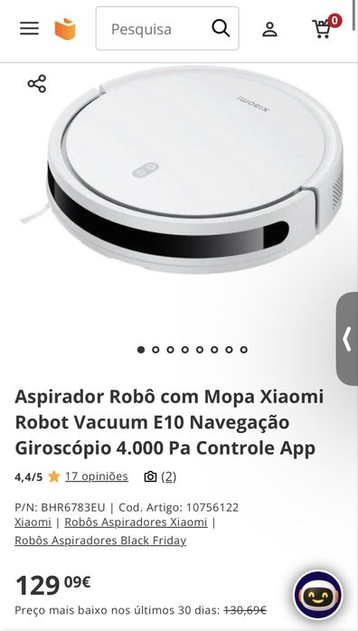 Aspirador robô xiaomi E10 controle via app