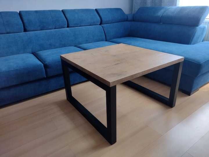 Duży stolik kawowy czarny loft dąb lancelot kwadrat 80 cm