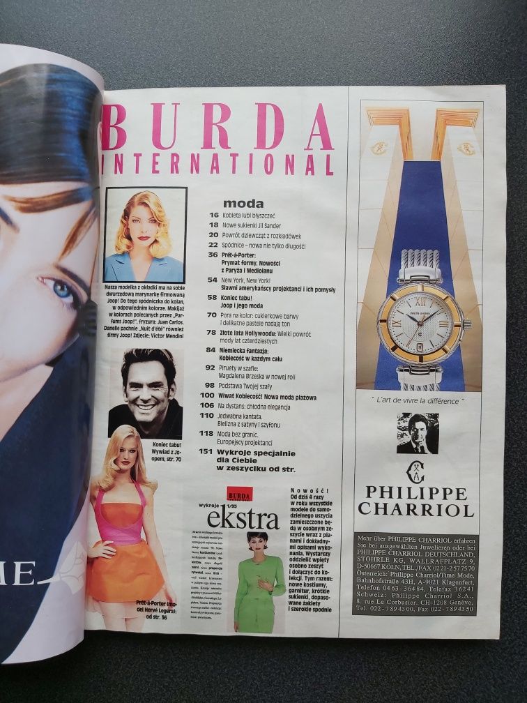 Burda International 1/95 wiosna 1995 polska wykroje szycie moda styl
