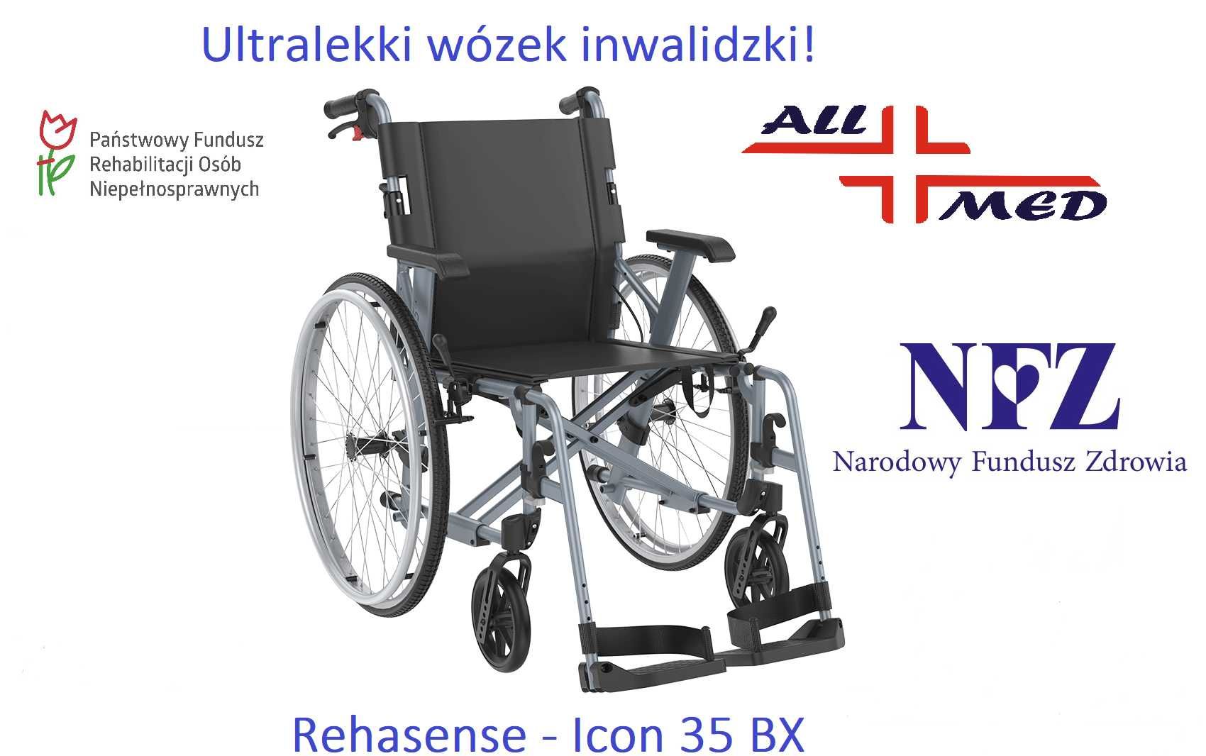 Nowy wózek inwalidzki lekki Rehasense Icon 35 BX realizacja REFUNDACJI