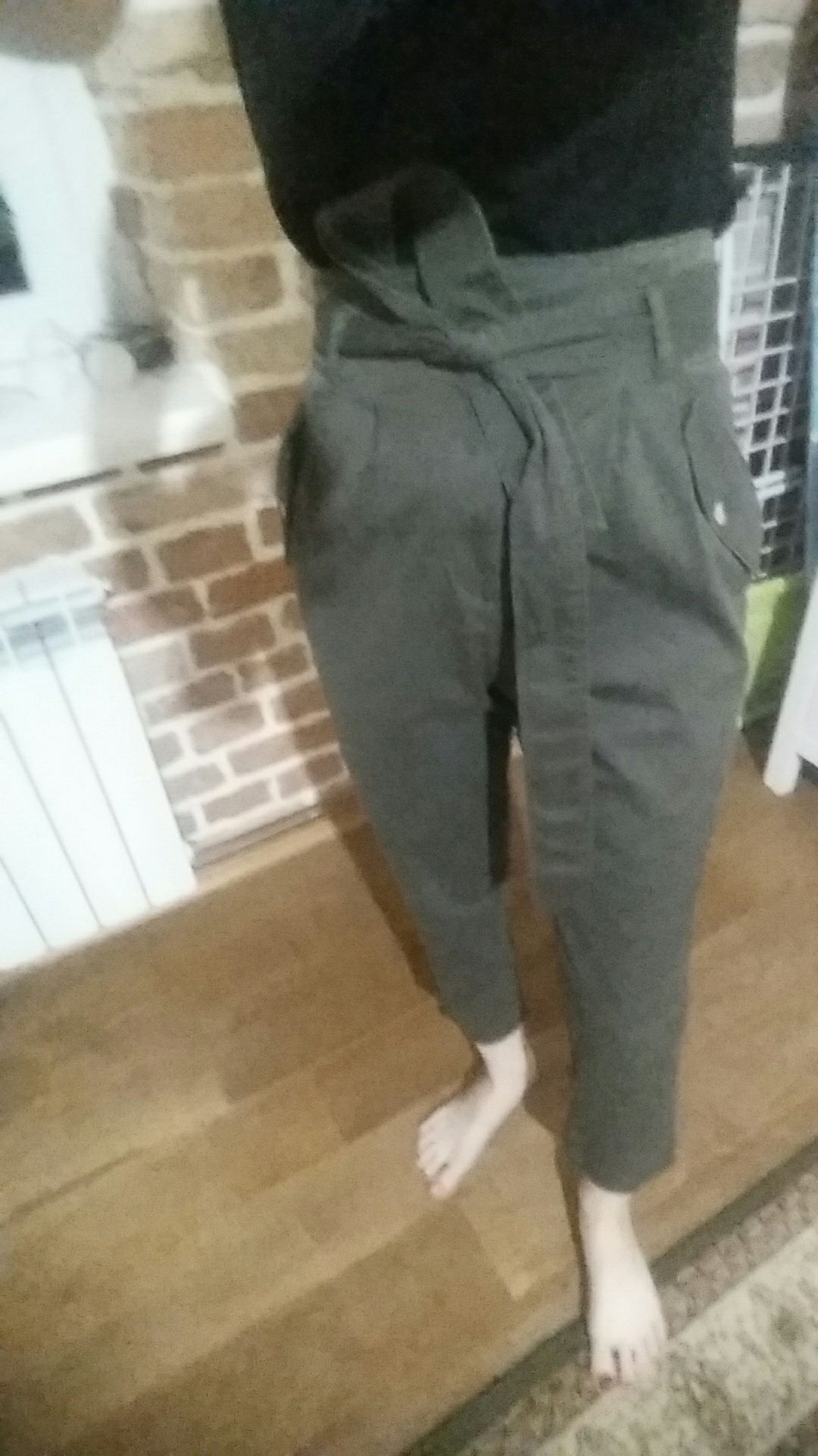 Nowe spodnie khaki 36 s wysoki stan wiązanie h&m
