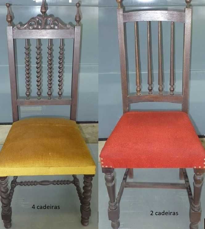Lote 6 cadeiras com estofos amarelos e vermelhos