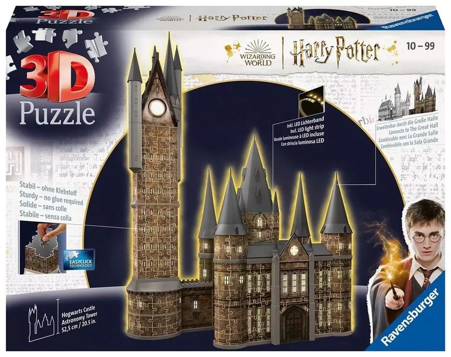 Puzzle 3D 540 Budynki nocą: Zamek Hogwarts Wieża. Ravensburger