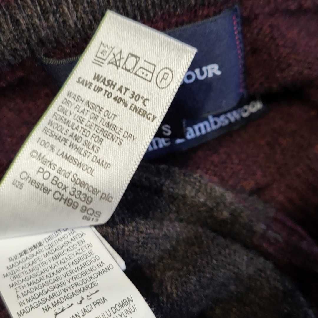 Sweter wełniany Blue Harbour M&S 100% wełna jagnięca bordowy zielony S