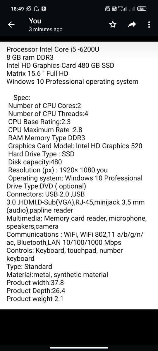 HP ProBook 450 G3 Core i5 480GB SSD